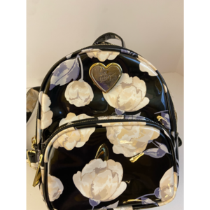 Betsy Johnson backpack vinyl black white 8x9x4